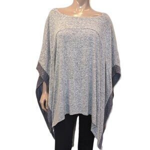 White House Black Market Poncho Sweater Boat Neck Two Tone Grey Heathered Knit